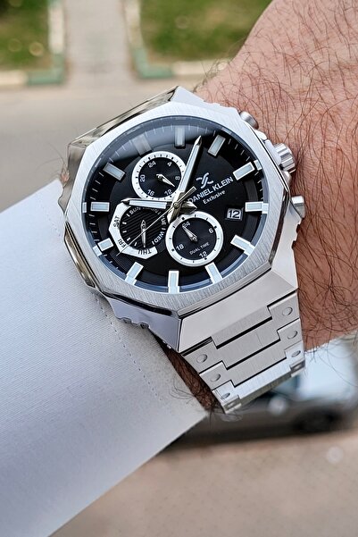 Daniel Klein Kadranı Siyah Kordonu Gümüş Renk Hediye Paketli 45 mm Erkek Kol ...