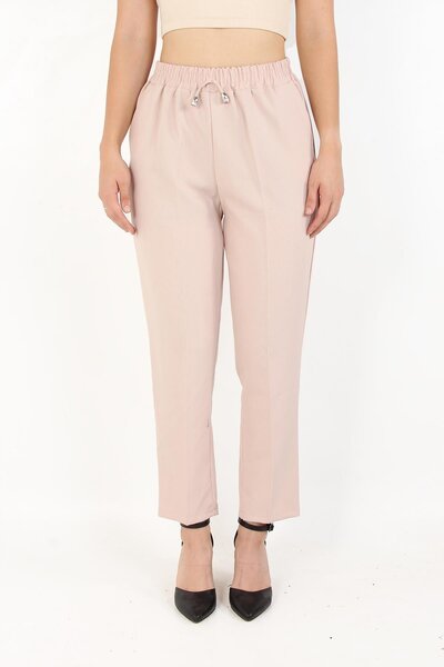 Mckanzie Narrow Leg Pants with Beaded Waist Detail and Drawstring Elastic Wai...