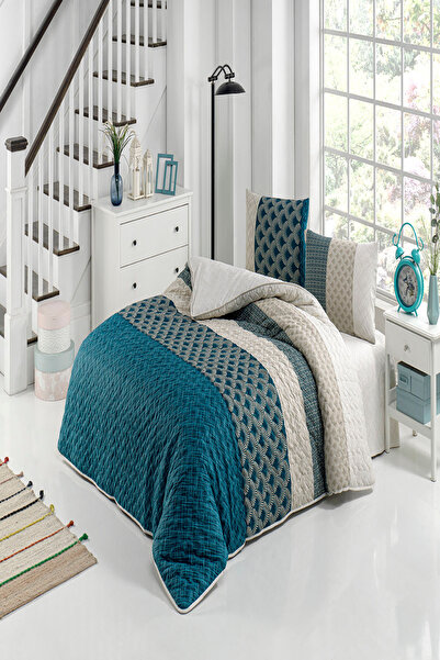 Kristal Nil Turkuaz Dört Mevsim Kapitoneli Nevresim Takımı Çift Kişilik