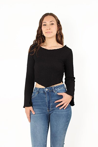 Mckanzie 6552 (N-2034) Bluză crop spaniolă cu mâneci Bubble Raschel