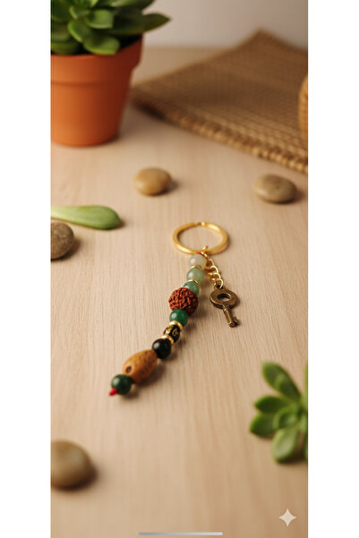PİRAMİGO Feng Shui Ganesh Rudrashka Podhi Jade Stone - Seed Luck Keychain