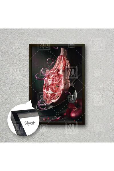SML TABLO Kırmızı Et Restaurant Dekor Kasap Dükkanı Çerçeveli Dikey Kanvas Tablo