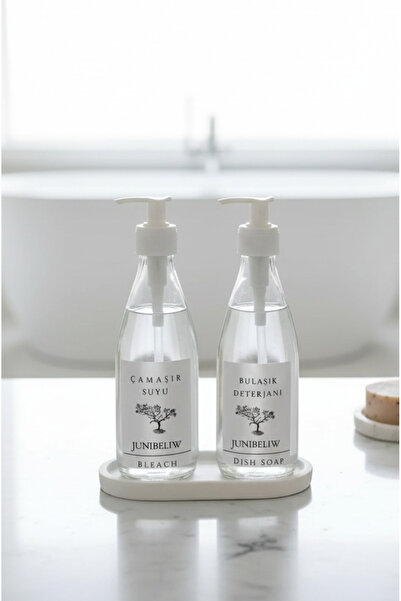 JUIWI 3lü Set Suya Dayanıklı Boş Cam Şişe Bulaşık Deterjanlık Çamaşır Suyu 2x...