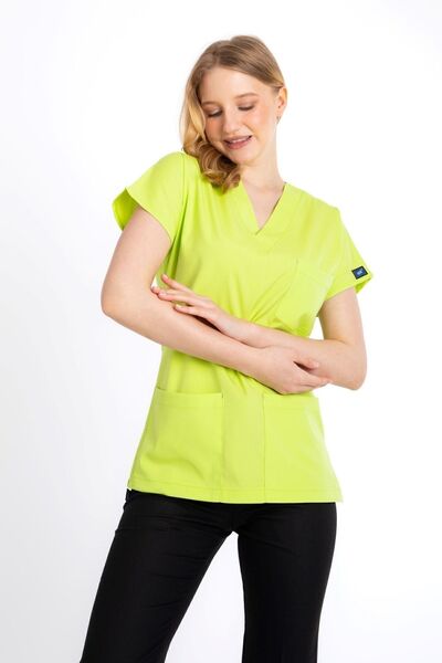 Uçak Medikal Neon Sarı Core-flex Likralı Tek Üst