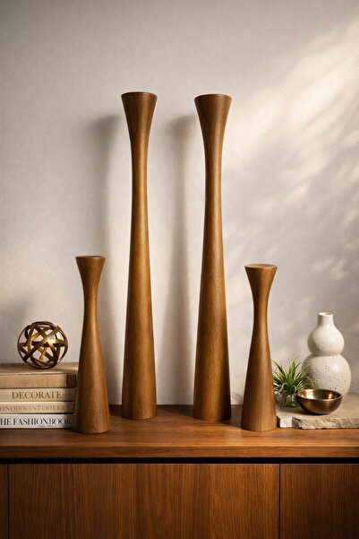 GARDEN ART HOME Vela Ahşap Mumluk Seti Uzun