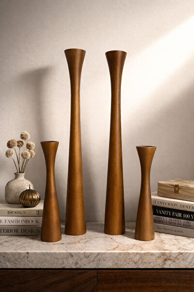 GARDEN ART HOME Vela Ahşap Mumluk Seti Kısa