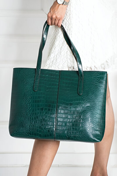 Borghetto Women's Crocodile Pattern 2 Sleeve Zippered Large Size Bag Shoulder...