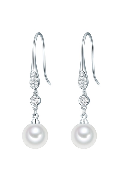 Lulu & Jane Perlenohrhänger Ohrhänger Muschelkernperle weiß Glaskristall weiß