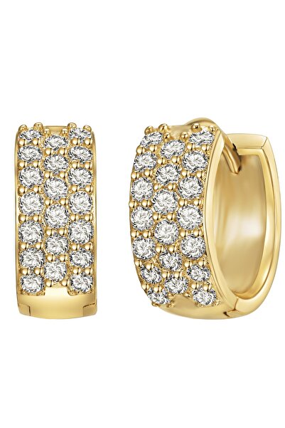 Lulu & Jane Modeschmuckohrstecker Klappcreolen gelbgold Zirkonia weiß