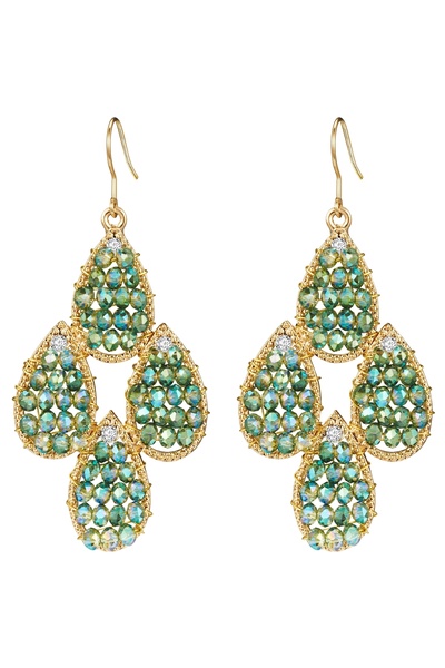 Lulu & Jane Modeschmuckohrhänger Ohrhänger gelbgold Glaskristall türkis weiß