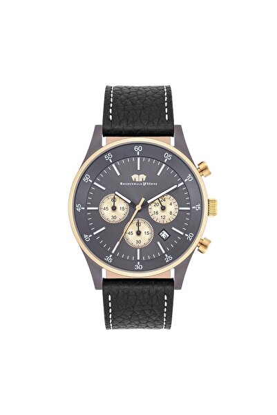 Rhodenwald & Söhne Chronograph Herren Chronograph gelbgold Echtleder schwarz