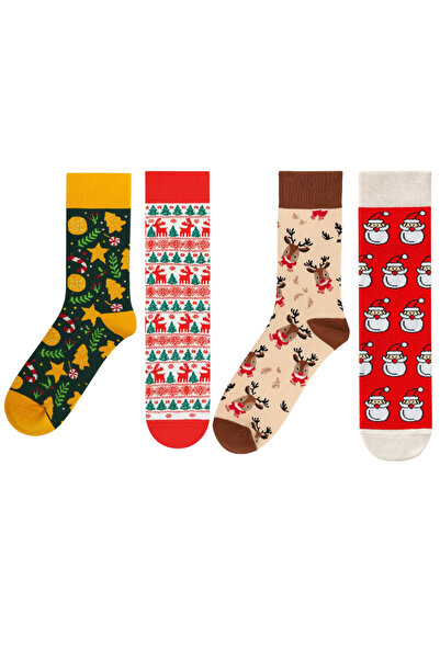 Goma Goma Socks Colorful 4-Piece Socks Set with Christmas Deer and Christmas ...