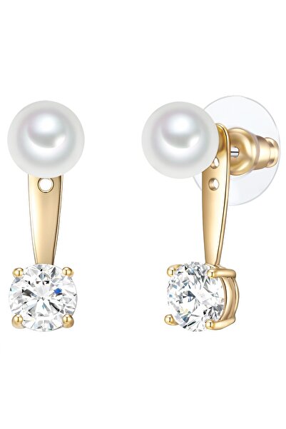 Lulu & Jane Perlenohrhänger Ohrhänger gelbgold Muschelkernperle weiß Glaskris...