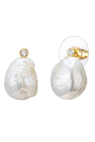 Lulu & Jane Perlenohrstecker Ohrstecker gelbgold Muschelkernperle weiß