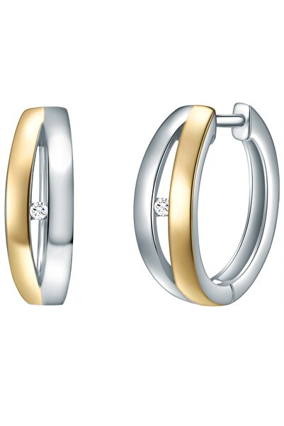 Lulu & Jane Diamantohrcreolen Creolen Sterling Silber bi-Color Diamant weiß