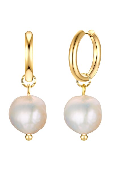 eastside Edelstahlohrcreolen Creolen Edelstahl gelbgold Süßwasser-Zuchtperle weiß