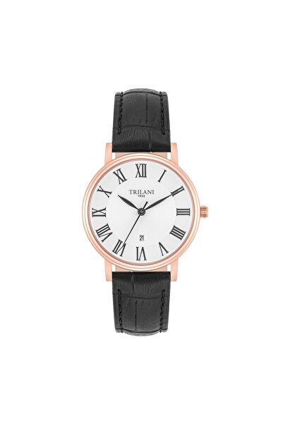 Trilani Quarzuhr Damen Quarzuhr roségold Echtleder schwarz