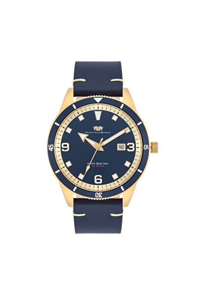 Rhodenwald & Söhne Quarzuhr Herren Quarzuhr gelbgold Echtleder blau