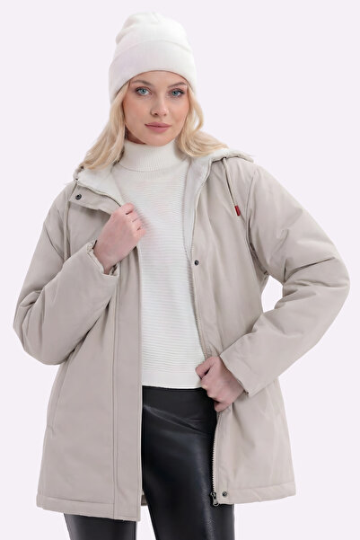 Firststops معطف نسائي طويل من الفرو مع جيب مطاطي عند الخصر، مقاوم للماء والرياح