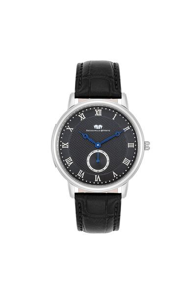 Rhodenwald & Söhne Quarzuhr Herren Quarzuhr silber Echtleder schwarz