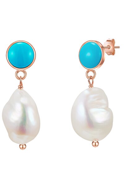 Glanzstücke München Silberohrhänger Ohrhänger Sterling Silber roségold Süßwasser-Zuchtperle weiß Türkis (rek.)