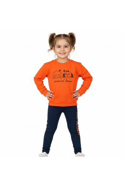 fancykidsantalya طقم مكون من قطعتين من سويت شيرت وبنطال ضيق للفتيات مطبوع - أ...