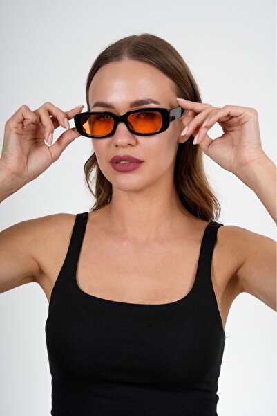 JULIANO Black Orange Rectangle Vintage Retro Sunglasses
