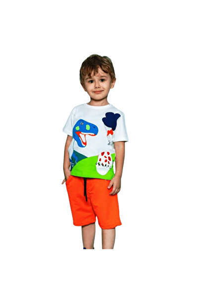 Mackays 18 Months - 5 Years Boys Double Set Dinosaur Print T-Shirt Orange Shorts