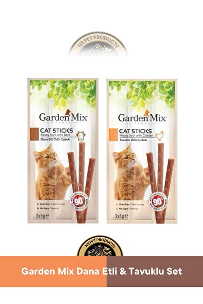Garden Mix Dana Etli - Tavuklu Ödül Çubuk - Kedi Stick Ödül Maması Seti 3x5 g...