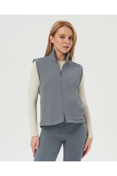 Ayma Active سترة زرقاء من القطن العضوي بياقة واقفة وسحاب على الوجهين