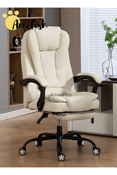 AnneFish كرسي مكتب كمبيوتر مريح مصنوع من جلد البولي يوريثان ودوار وظهر مرتفع وكرسي ألعاب منزلي