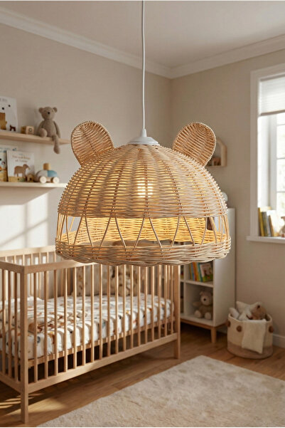 JUST BEST Doğal Rattan Kulaklı Çocuk ve Bebek Odası Avizesi - 30 cm El Yapımı...
