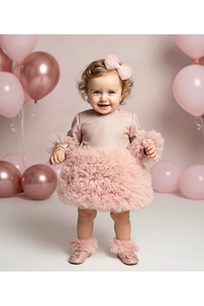 Serackids Kız Bebek Çocuk Elbise Uzun Kollu Tüllü Tütü Özel Gün Parti Doğum G...