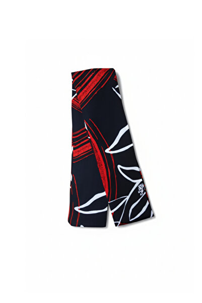 maia Black Red Leaf Patterned Viscose Scarf – 100×7 cm – Energetic Modern Style
