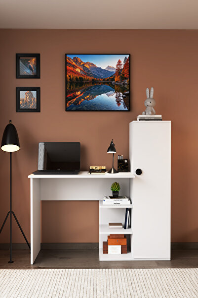 DizaynMotion Matilda 2 Raflı Dolaplı  Çalışma Masası beyaz