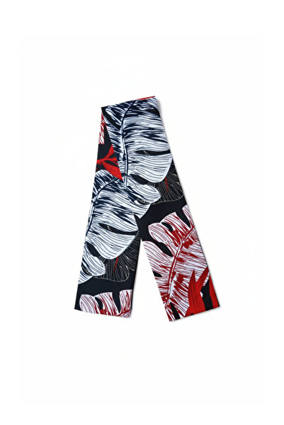 maia وشاح فيسكوز منقوش بأوراق شجر باللونين الأسود والأبيض – 100×7 سم – مناسب ...