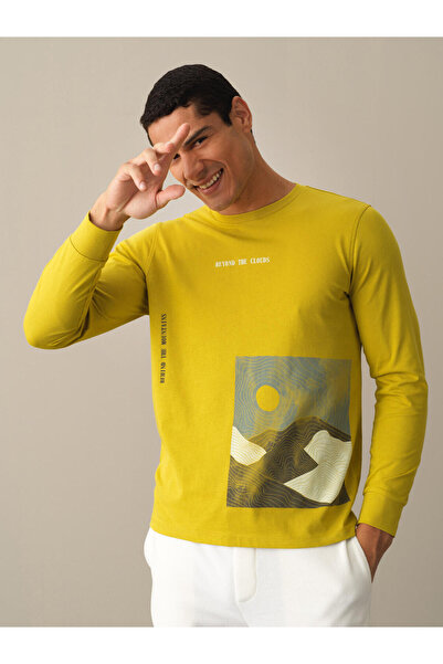 Xint Erkek Sarı Pamuk Dokulu Baskılı Tişört