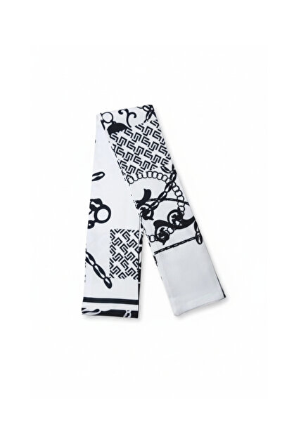 maia وشاح فيسكوز منقوش بسلسلة بيضاء وسوداء - 100×7 سم - إكسسوار أنيق