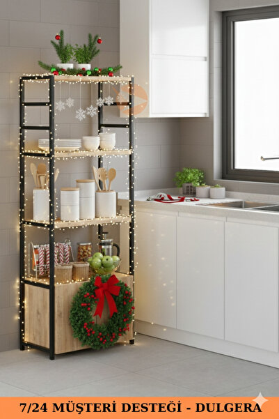 DULGERA 2 Kapaklı 4 Raflı Mutfak Standı | Kahve Köşesi Mutfak Rafı Çok Amaçlı Dolap Bangosu