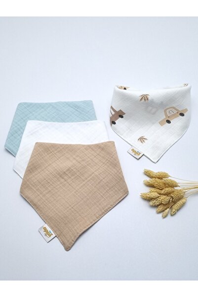 Yada Baby طقم مريلة وشاح مكون من أربعة قطع مصنوع من القطن العضوي بنسبة 100% م...