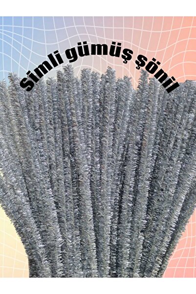 Mutkin Gümüş Simli Renk Şönil 🌸Tel, El İşi, DIY, Hobi ve Çiçek Yapım Teli, 1 Paket 100 Adet, - 30 Cm , 🌷,