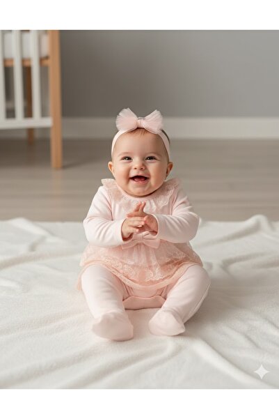 MİNİBORN Cotton Lace Detailed 2-Piece Baby Girl Set