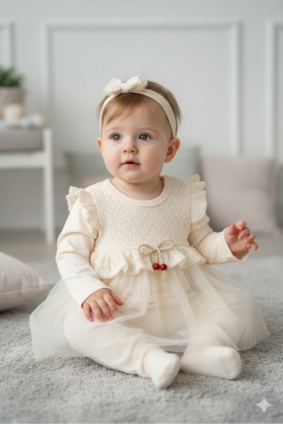 MİNİBORN فستان بودي للفتيات الصغيرات مصنوع من القطن مع تفاصيل من الدانتيل