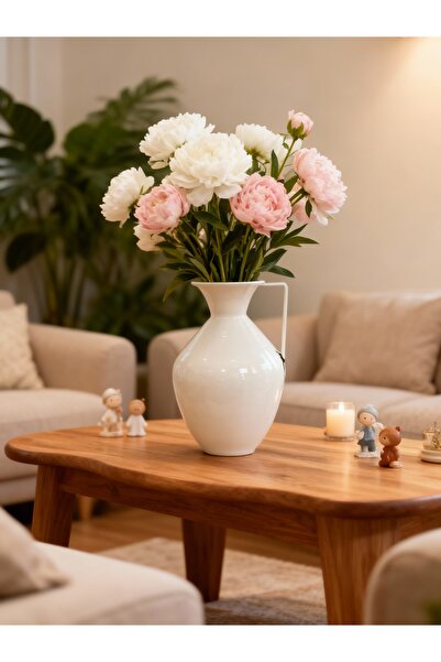 Living مزهرية زخرفية من الفولاذ، لون أبيض لامع، 37 سم