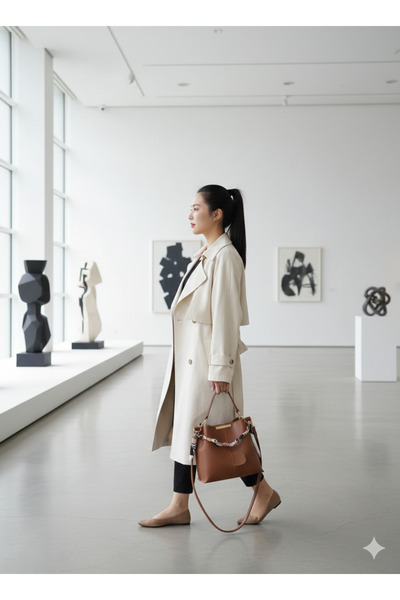 Bagfoni Accesoriu lant eșarfă maro Crocos Piele moale 3 compartimente Geantă ...