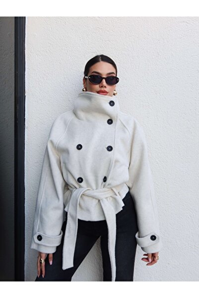 ESRAHELVACI Dik Yaka Kısa Kaşe Kaban