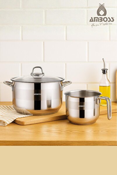 Amboss Set de oale adânci și oală de lapte din oțel inoxidabil Saphire, 3 buc