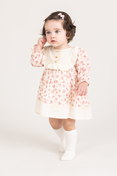 Banamio Rochie din muselină căptușită cu guler din in, cu model floral, pentr...