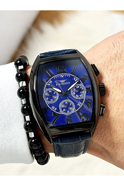 FERRO Lacivert Deri Kordon Erkek Kol Saati FM11447B-ZD Fonksiyonları Aktif 2 ...