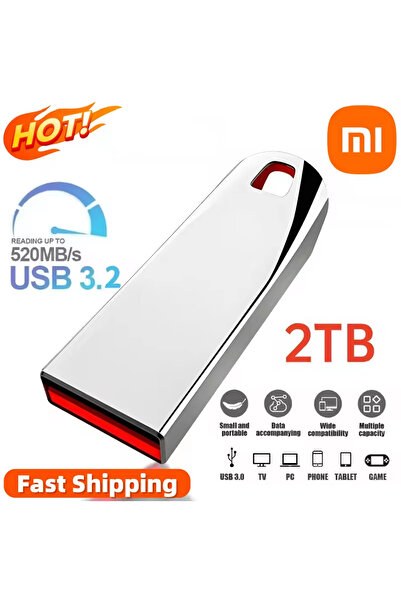 Mijia محرك أقراص فلاش شاومي الفضي بسعة 2 تيرابايت، عالي السرعة، مصنوع من المعدن، محمول، مقاوم للماء، USB